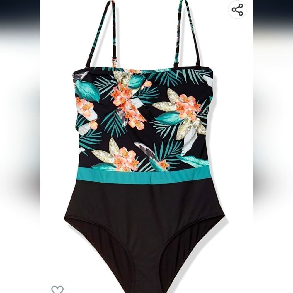Skye Women's Standard Lily black floral One Piece Bandeau Swimsuit size medium